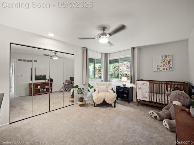 1985 Lone Pine Rd, Bloomfield Hills, MI 48302 - bedroom with carpet floors, a closet, a ceiling fan, and a crib