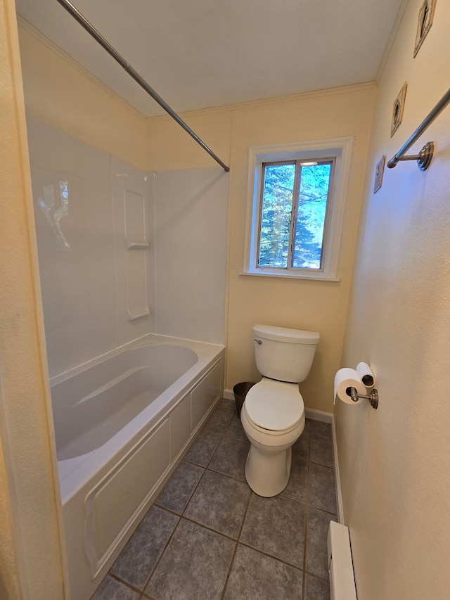 7400 Willow, Lexington, MI 48450 - full bathroom featuring toilet, baseboards, tile patterned floors, tub / shower combination, and crown molding