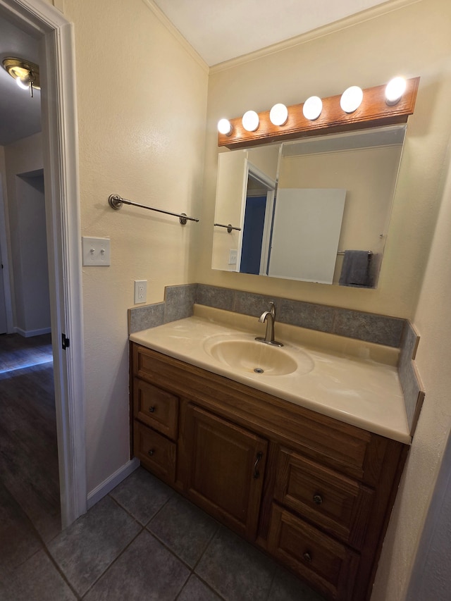 7400 Willow, Lexington, MI 48450 - bathroom featuring tile patterned flooring, vanity, and crown molding