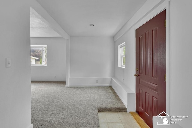 7316 Summerfield Rd, Lambertville, MI 48144 - entrance foyer with healthy amount of natural light, light carpet, baseboards, and light tile patterned flooring