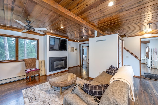 2220 Grass Lake Ave, Lake, MI 48632 - living area featuring wooden ceiling, a glass covered fireplace, baseboards, wood-type flooring, and recessed lighting