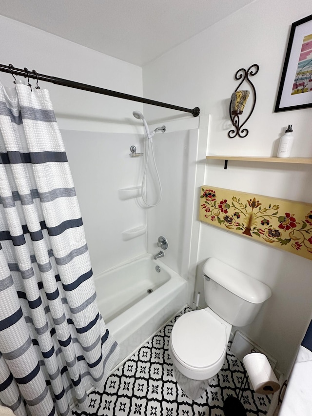 full bathroom with toilet and shower / bath combo