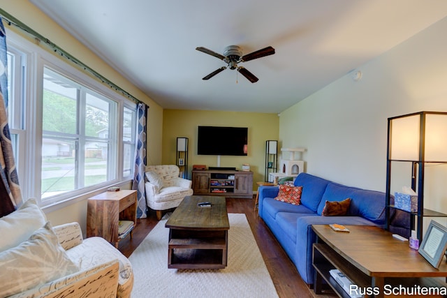 1572 Cornell Rd, Muskegon, MI 49441 - living area featuring dark wood finished floors and a ceiling fan