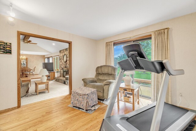 836 Boutell Dr, Grand Blanc, MI 48439 - exercise area with wood finished floors and a ceiling fan