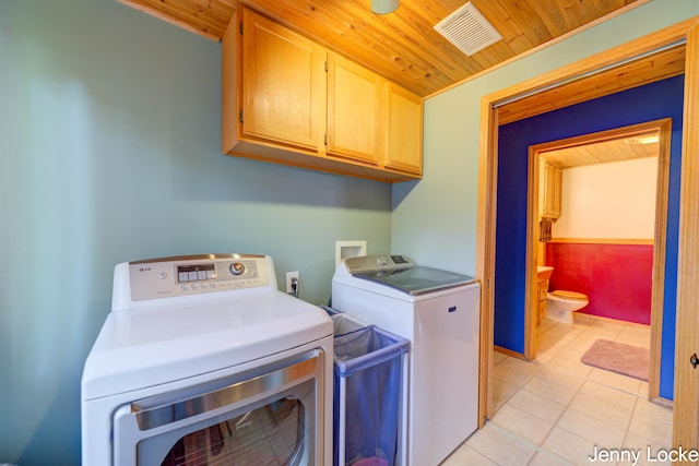 608 Porter Rd, Norton Shores, MI 49441 - laundry room with independent washer and dryer, cabinet space, wooden ceiling, and light tile patterned flooring