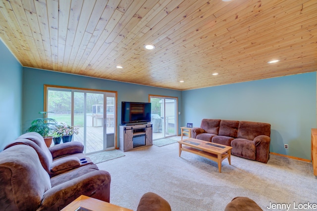 608 Porter Rd, Norton Shores, MI 49441 - carpeted living area featuring wood ceiling and recessed lighting