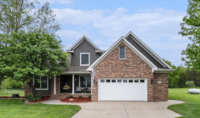 4024 Austin Ct, Lapeer, MI 48446 - traditional home with a porch, concrete driveway, a front lawn, and brick siding