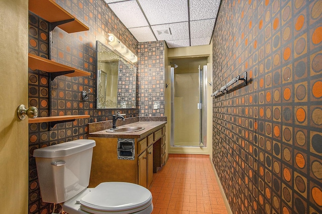 10706 Portage Rd, Portage, MI 49002 - full bathroom featuring an enclosed shower, toilet, a drop ceiling, and vanity