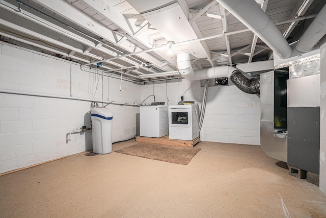 509 W W Burr Oak St, Centreville, MI 49032 - unfinished basement with washing machine and dryer, a water softener system, and concrete block wall