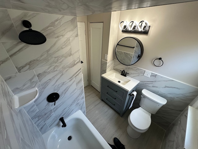 92 W Princeton Ave, Pontiac, MI 48340 - full bathroom featuring tile walls, toilet, vanity, and shower / bathtub combination