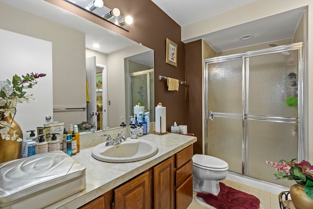 1696 S Hill Blvd, Bloomfield Hills, MI 48304 - full bath with tile patterned floors, a stall shower, toilet, and vanity