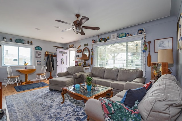 133 Loretta St, East China, MI 48054 - living room with a ceiling fan, wood finished floors, and baseboards