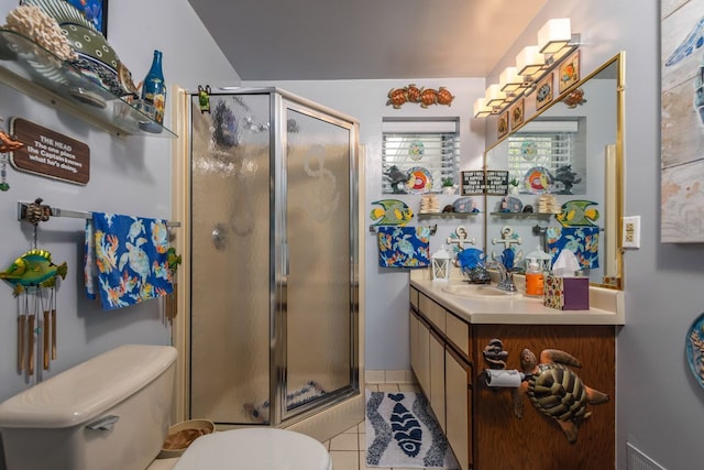 133 Loretta St, East China, MI 48054 - bathroom featuring toilet, tile patterned flooring, a shower stall, and vanity