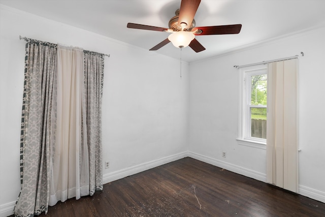 6110 Yorkshire Rd, Detroit, MI 48224 - unfurnished room with wood finished floors, ornamental molding, a ceiling fan, and baseboards