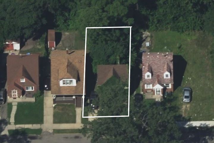 20157 Greeley St, Highland Park, MI 48203 - aerial overview of property's location with property parcel outlined