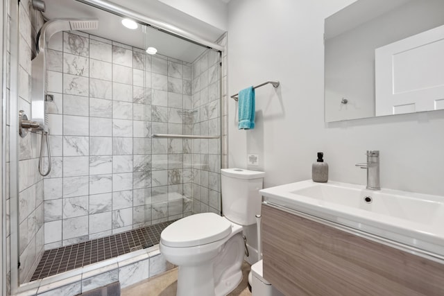7469 Lake Solis Dr, Stevensville, MI 49127 - bathroom featuring toilet, vanity, and a shower stall
