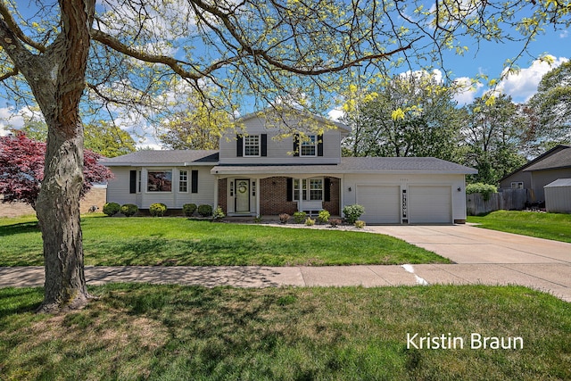 view of front facade with an attached garage, concrete driveway, and brick siding