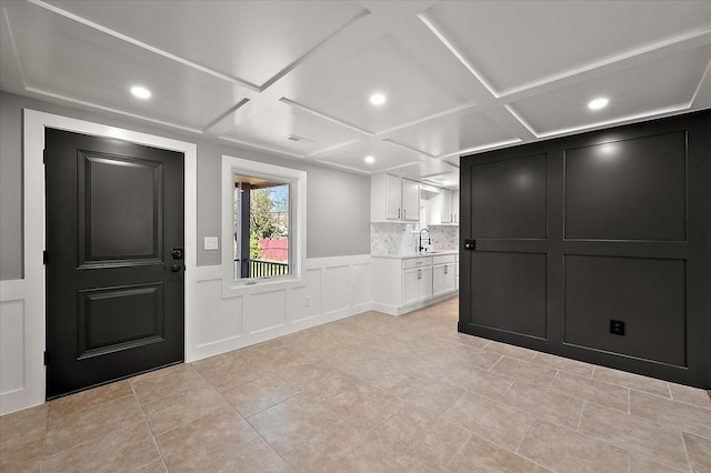 13665 Ida Ave, Warren, MI 48089 - entryway with a decorative wall, recessed lighting, coffered ceiling, and wainscoting