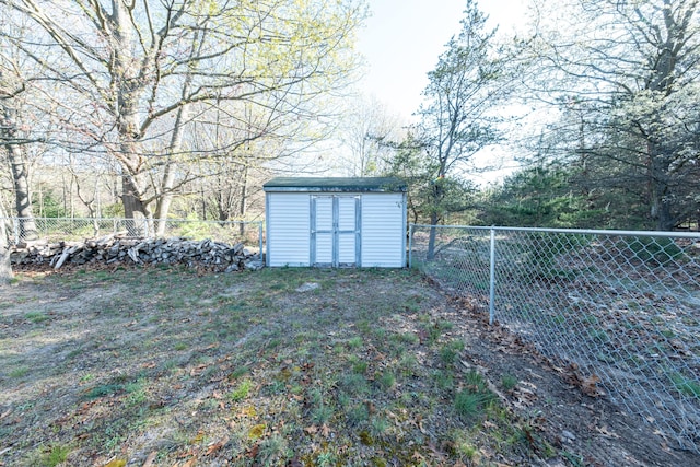 2330 N Rath Rd, Ludington, MI 49431 - fenced backyard featuring an outbuilding and a storage shed