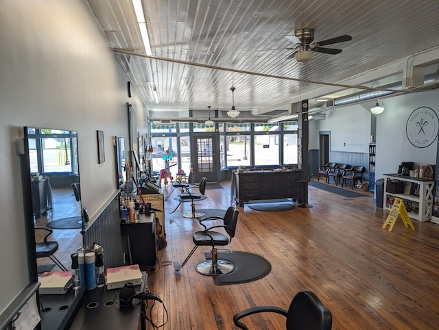 120 N Main St, Scottville, MI 49454 - workout area featuring hardwood / wood-style flooring, ceiling fan, and healthy amount of natural light
