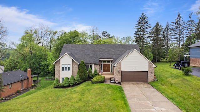 4578 Pine Village Dr, West Bloomfield, MI 48323 - view of front of house featuring brick siding, a front lawn, and concrete driveway