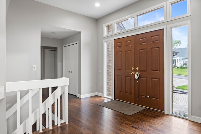 4578 Pine Village Dr, West Bloomfield, MI 48323 - entrance foyer with baseboards, healthy amount of natural light, dark wood finished floors, and recessed lighting