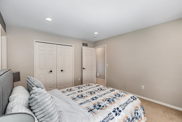 50107 Harding St, Canton, MI 48188 - bedroom with a closet, baseboards, light carpet, and recessed lighting