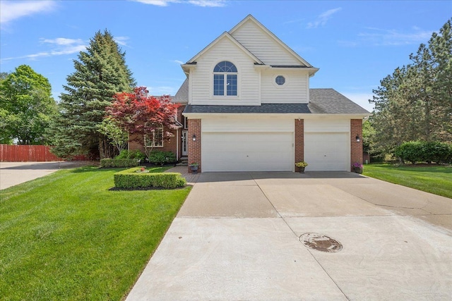 19880 Irving Dr, Livonia, MI 48152 - traditional-style home featuring concrete driveway, brick siding, a garage, and roof with shingles