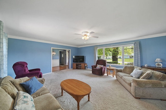 204 Parker St, Cement City, MI 49233 - carpeted living area with ceiling fan, crown molding, and baseboards