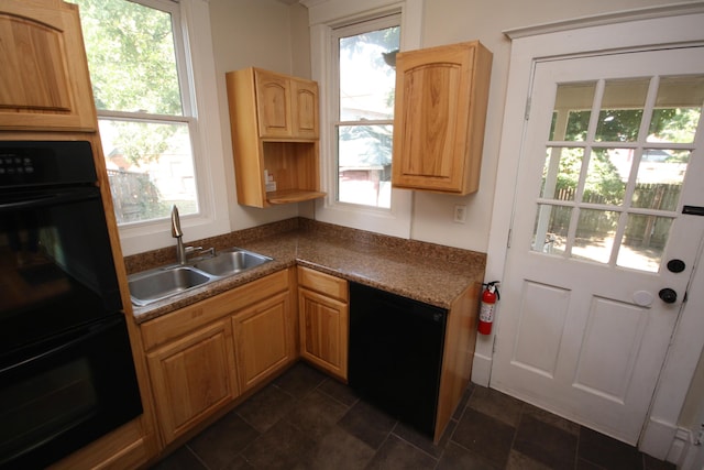 212 Rose Pl, Kalamazoo, MI 49001 - kitchen with black appliances, a sink, stone finish flooring, and healthy amount of natural light