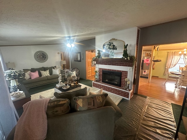 33332 Fern Ct, Lenox, MI 48048 - living room featuring a textured ceiling, a fireplace, and wood finished floors