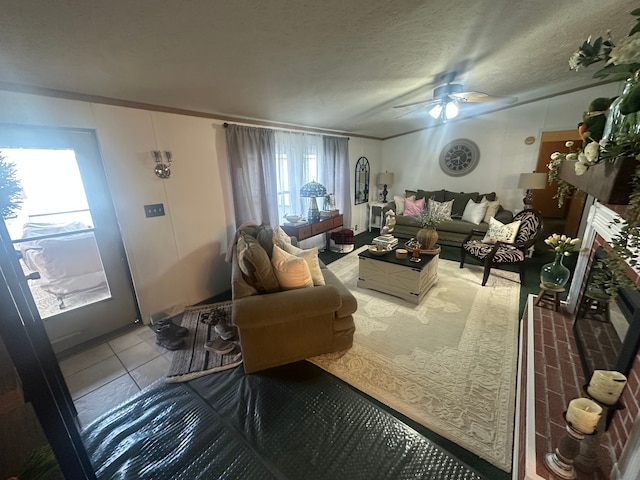 33332 Fern Ct, Lenox, MI 48048 - tiled living room with ceiling fan and a textured ceiling