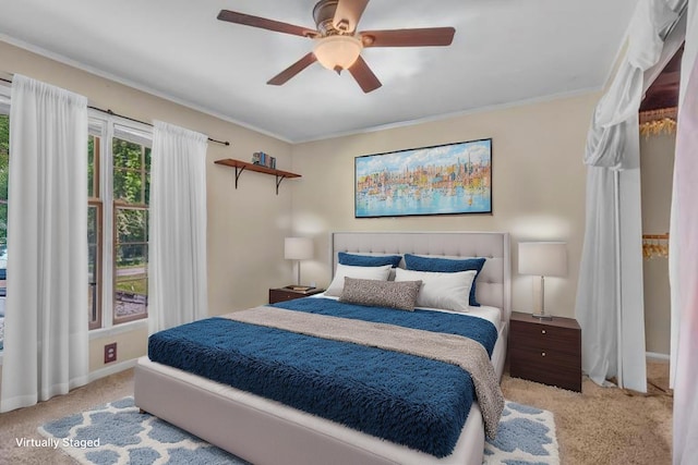 11317 N Dr, Brooklyn, MI 49230 - carpeted bedroom with crown molding, a ceiling fan, and baseboards