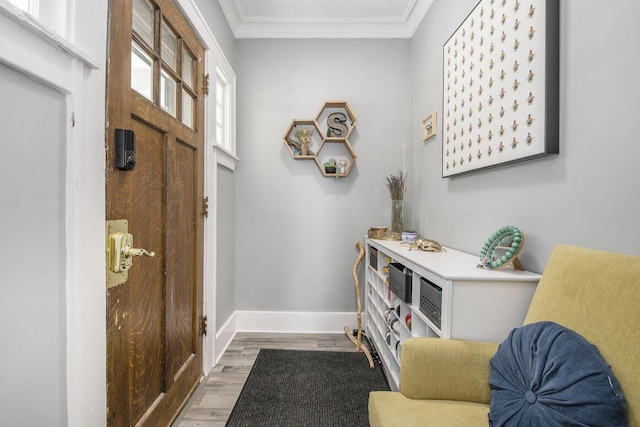 622 Thomas St SE, Grand Rapids, MI 49503 - entryway featuring crown molding, wood finished floors, and baseboards