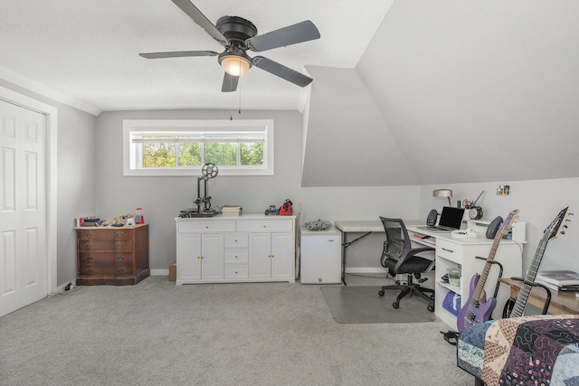 622 Thomas St SE, Grand Rapids, MI 49503 - office space with a ceiling fan, light colored carpet, lofted ceiling, and baseboards