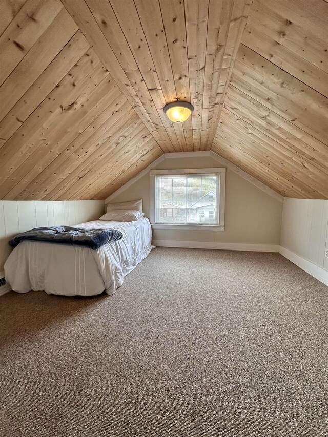 12061 Emelia St, Birch Run, MI 48415 - bedroom featuring wooden ceiling, carpet, and vaulted ceiling