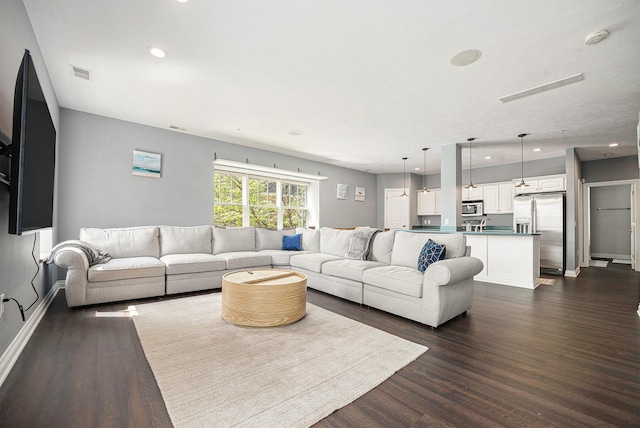 327 State St # 2, Saint Joseph, MI 49085 - living room featuring dark wood-style floors, recessed lighting, and baseboards