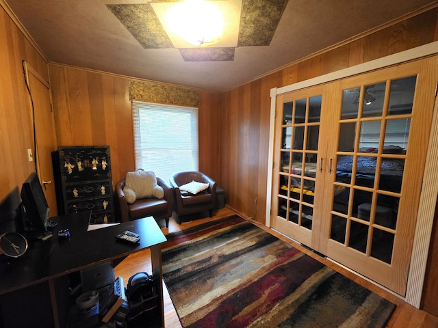 19266 Tyrone St, Harper Woods, MI 48225 - office with wood finished floors, wood walls, and crown molding