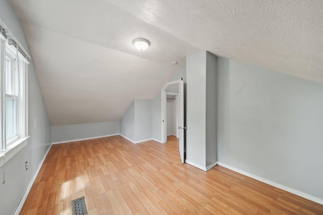 5732 Selfridge Blvd, Lansing, MI 48911 - additional living space featuring light wood-style floors, a textured ceiling, vaulted ceiling, baseboards, and healthy amount of natural light