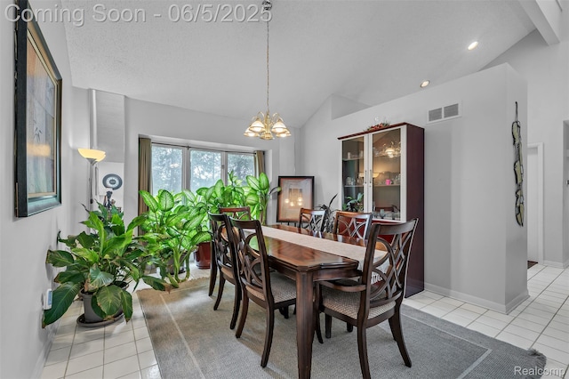 5520 Ridgewood, West Bloomfield, MI 48322 - dining space featuring lofted ceiling, light tile patterned flooring, a chandelier, baseboards, and recessed lighting