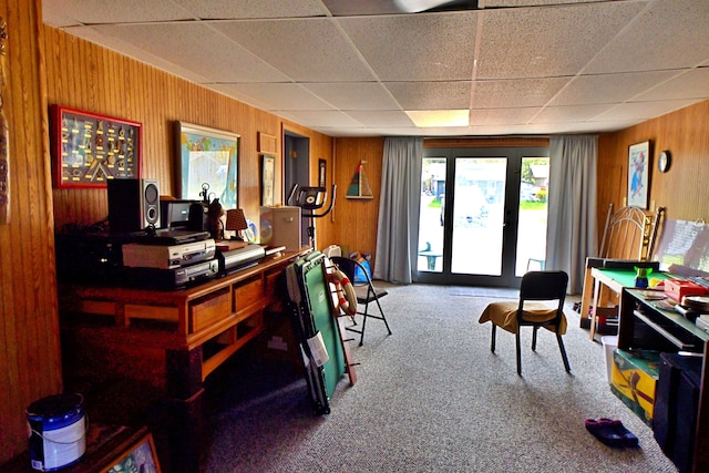 9609 E Madison Rd, Saint Helen, MI 48656 - office space with carpet, wood walls, and a paneled ceiling