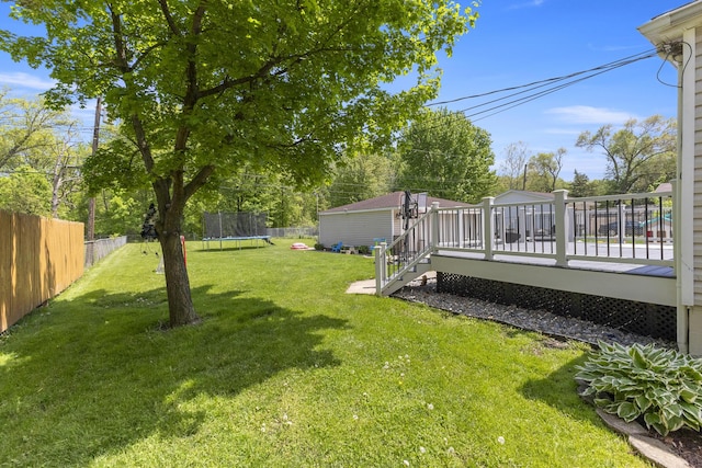 22171 Monterey Dr, Trenton, MI 48183 - view of yard featuring a trampoline and a deck