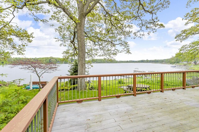 186 Goldsmith Dr, Clarklake, MI 49234 - wooden deck featuring a water view and a yard