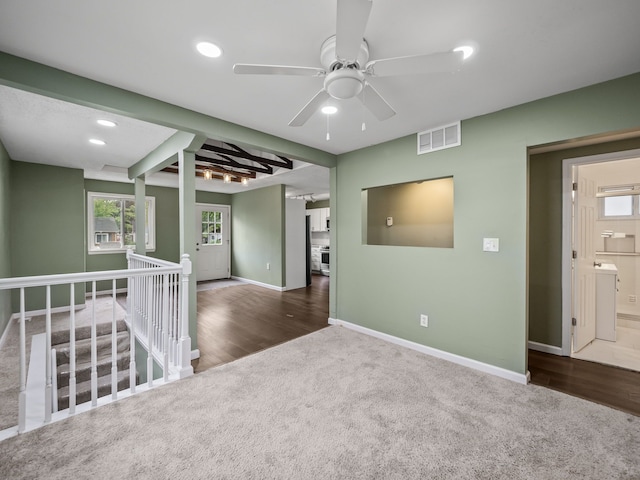 21357 Poinciana St, Southfield, MI 48033 - carpeted empty room with ceiling fan, baseboards, recessed lighting, and wood finished floors