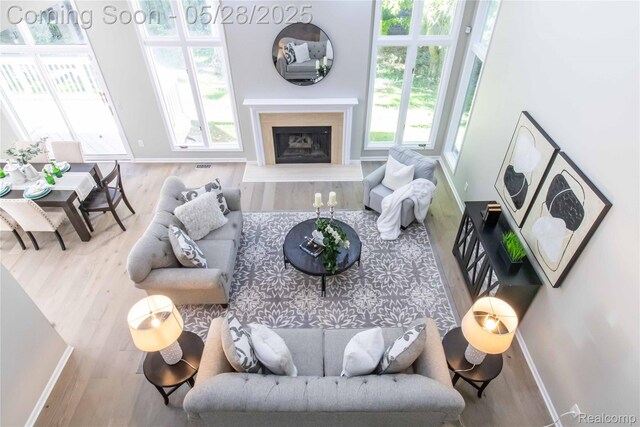 22170 Orchard Way, Beverly Hills, MI 48025 - living area featuring wood finished floors, healthy amount of natural light, a high end fireplace, and baseboards