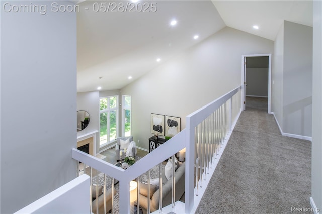 22170 Orchard Way, Beverly Hills, MI 48025 - hall with vaulted ceiling, recessed lighting, carpet, and baseboards