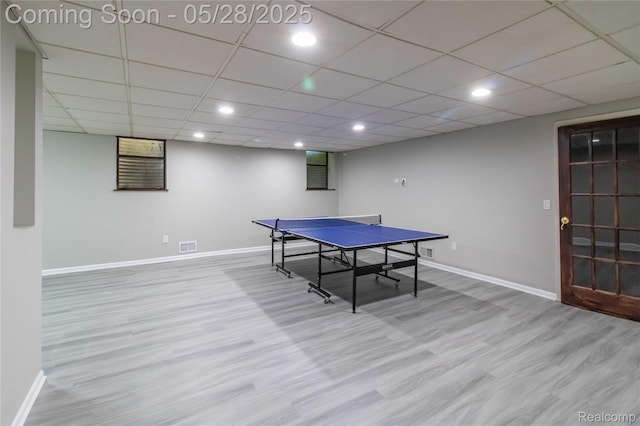 22170 Orchard Way, Beverly Hills, MI 48025 - playroom featuring baseboards, wood finished floors, recessed lighting, and a drop ceiling