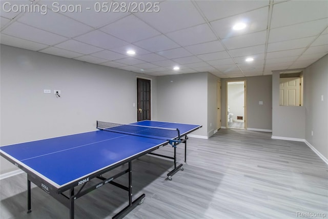 22170 Orchard Way, Beverly Hills, MI 48025 - recreation room featuring baseboards, wood finished floors, recessed lighting, and a drop ceiling