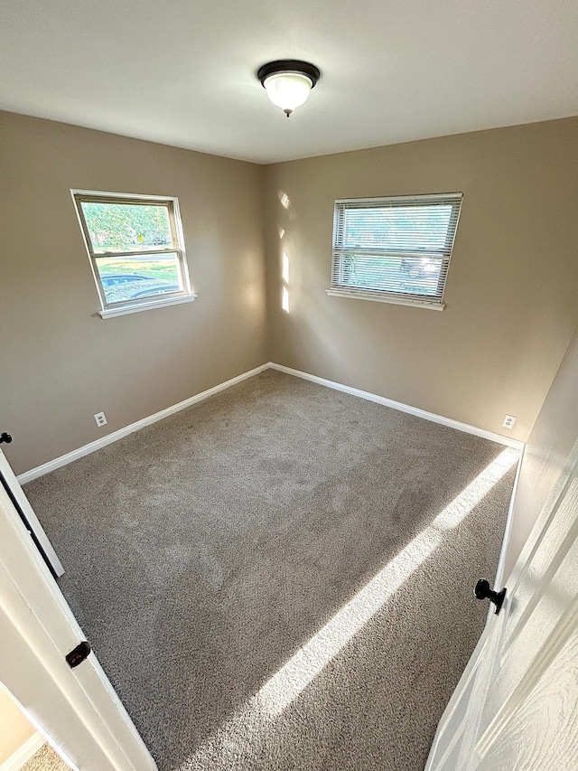 unfurnished room featuring healthy amount of natural light, carpet, and baseboards