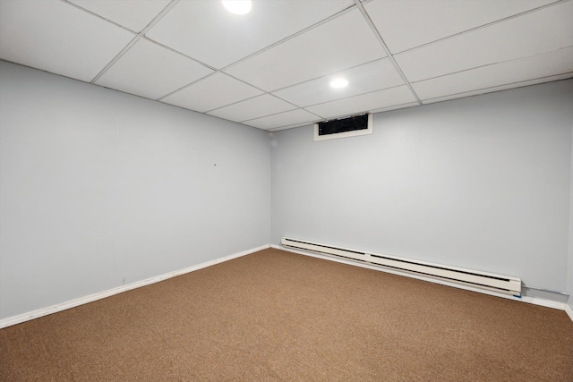 1008 Park St, Tecumseh, MI 49286 - finished basement featuring baseboard heating, carpet, a drop ceiling, baseboards, and recessed lighting